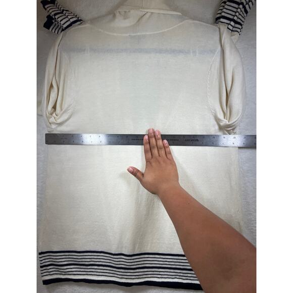 Talbots Cream Navy Stripe Pleated Cashmere Cardigan Sweater Women XLP XL Petite - Picture 11 of 13